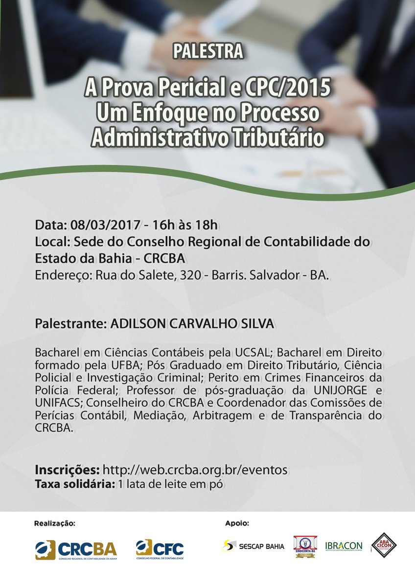 crcbahia's tweet photo. Inscrição: https://t.co/kp4sZrXygT
#CRCBA #CFC #Contabilidade #Salvador @SecapBa https://t.co/V0z82ciXal