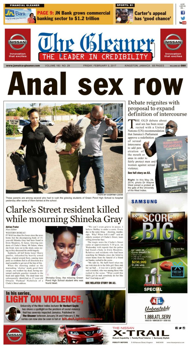 Jamaica Gleaner on Twitter "Friday's front page of The Gleaner. Pick