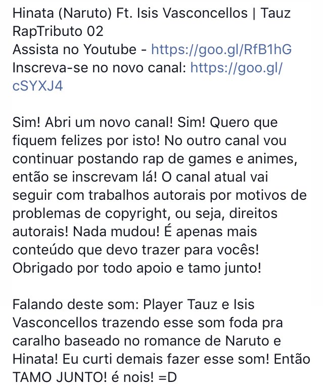 FanClubTauz's tweet photo. [#YT] 03.02.2016 | Saiu rap novo! Hinata, ft @heyisis! Assistam e se inscrevam no novo canal do Tauz: https://t.co/NOj38NCUF5 https://t.co/sTyB6LVPYt