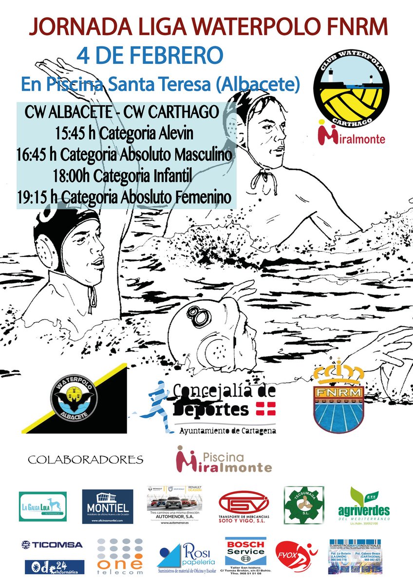 CWCarthago's tweet photo. Mañana visitamos a nuestros amigos de @waterpoloalba con 4 partidos de categorías alevín, infantil, abs masculino y abs femenino #CWCM https://t.co/7hTnfovblC