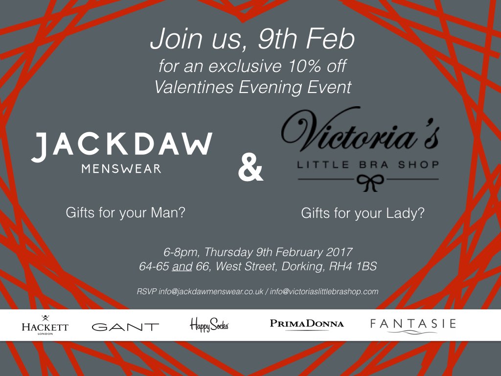 We're having a Valentines get-together with our friends at <a href="/VictoriasLBS/">Victoria's Bra Shop</a> Thurs 9th Feb, save 10% off that perfect gift for him and for her!💘