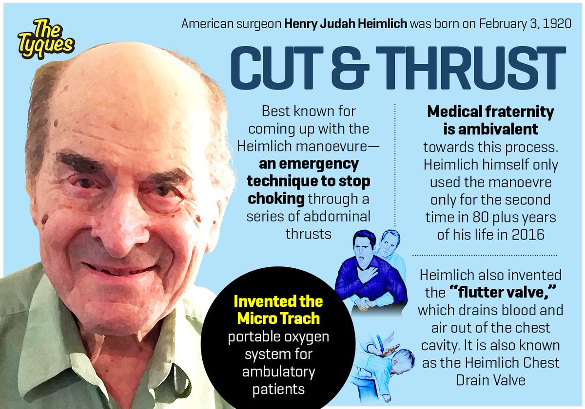 #HenryJudahHeimlich who came up with a procedure to prevent choking related deaths was born #today