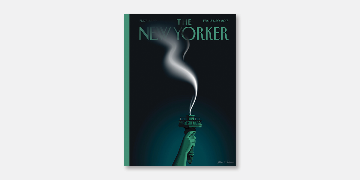 NewYorker's tweet photo. An early look at next week's cover, “Liberty’s Flameout,” by John W. Tomac: https://t.co/qPXqZjuW1q https://t.co/Uu6Hx4QdIC