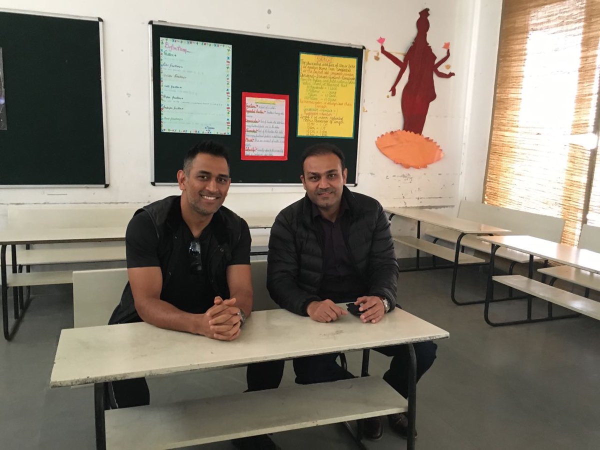 virendersehwag's tweet image. Thank you @msdhoni for encouraging all at @SehwagSchool .A day to remember for everyone who was present for the rest of their lives.