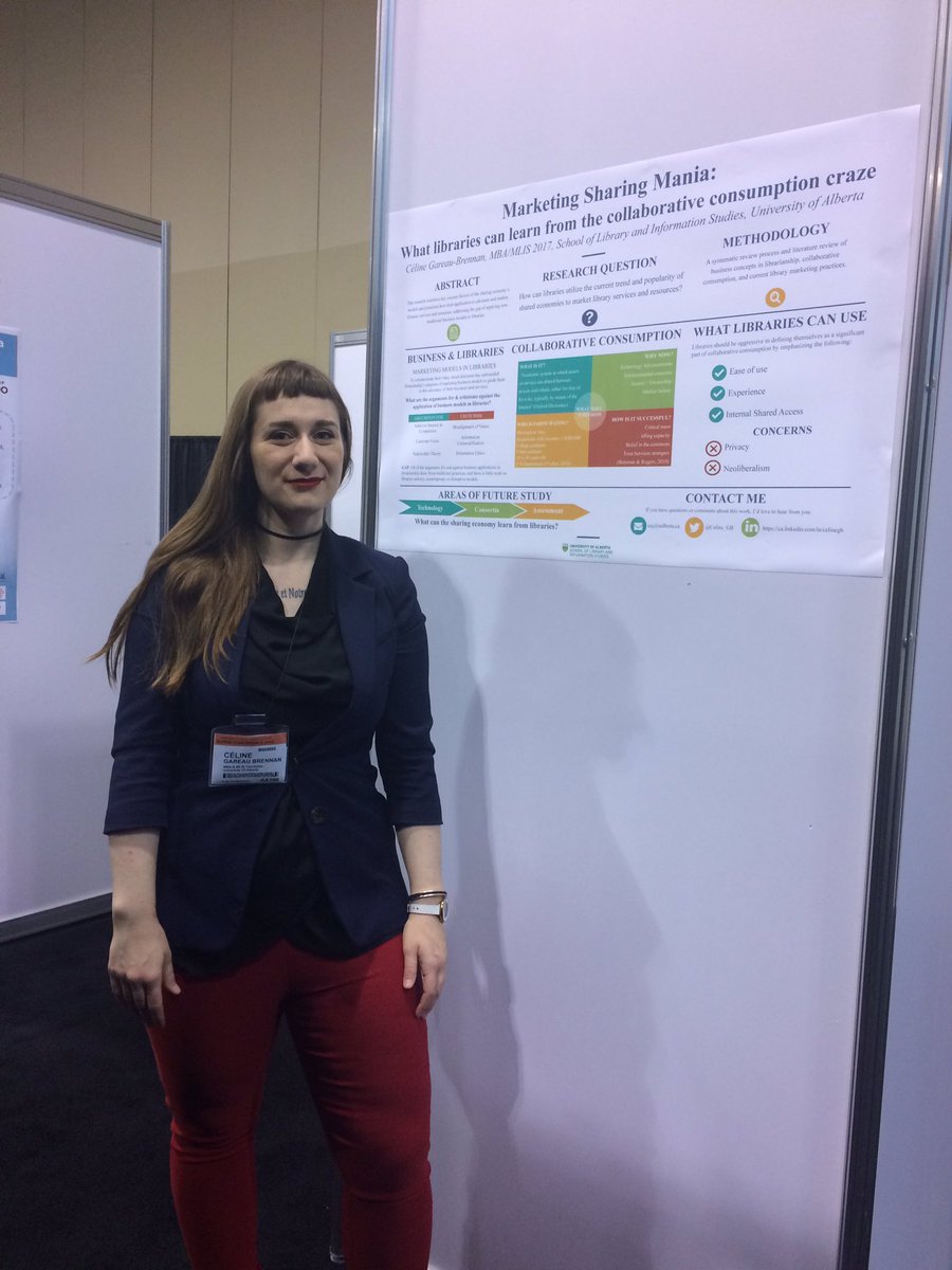 Celine_GB's tweet photo. OLA Poster up! Visit me, 12-2pm today on the expo floor to hear about research I worked on in my MBA/MLIS #olasc #librarydork #ualbertamba https://t.co/KadEJoYSWO