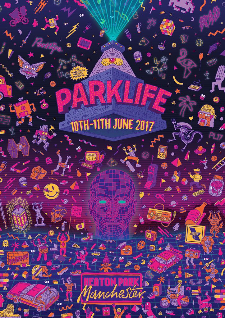 Studio Moross creates 80s-inspired illustrated visuals for <a href="/Parklifefest/">Parklife 🪩</a> 2017 > goo.gl/8oMTtf <a href="/StudioMoross/">Studio Moross</a>