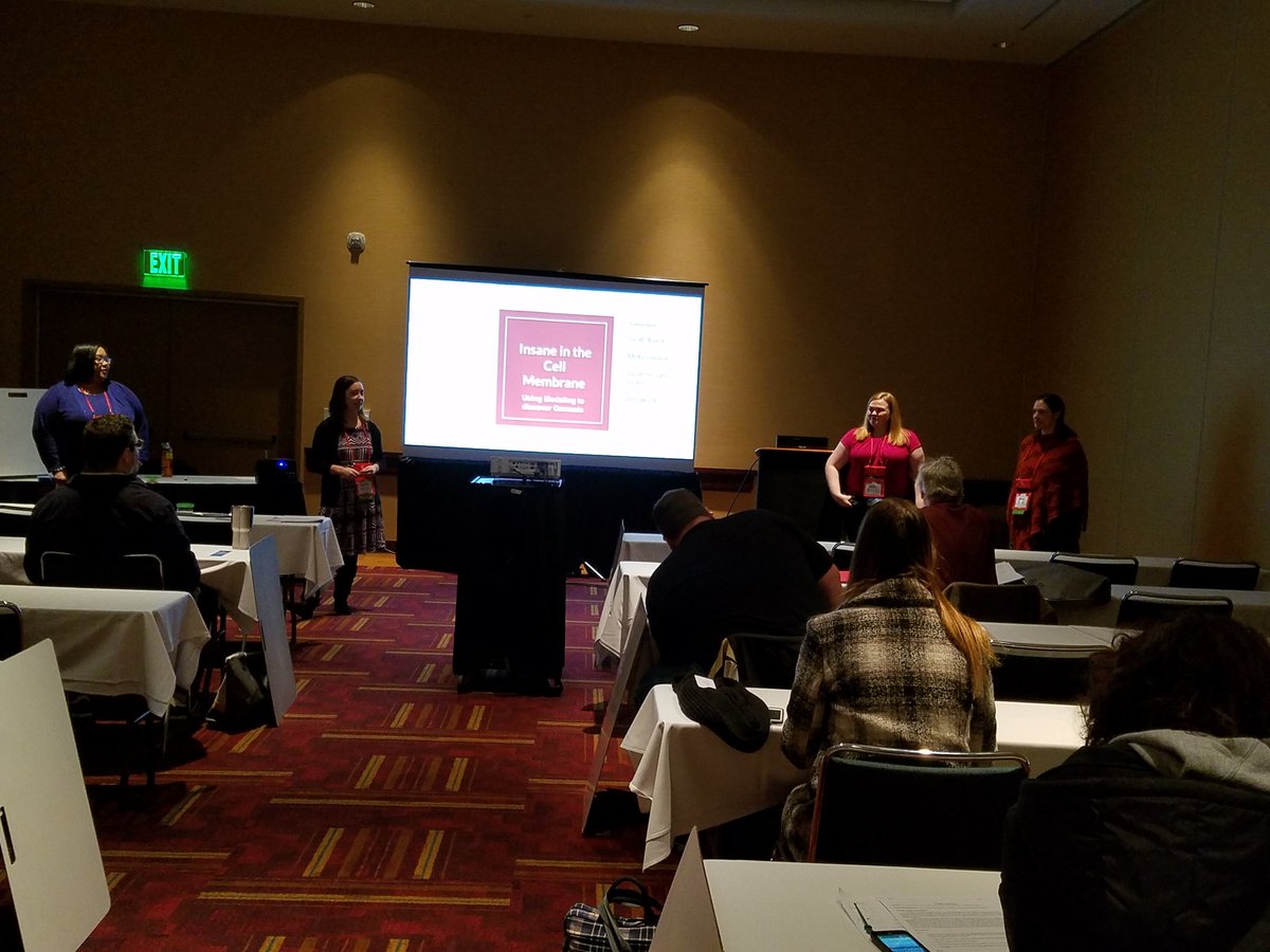 VicChamness's tweet photo. Suzanne, Sarah, Misty and Amy presenting Modeling in Biology @HASTI2017 THANKS to IDOE MSP Grant @jeremyeltz #BillReed #GordonBerry https://t.co/4Kv51Yw3Hc
