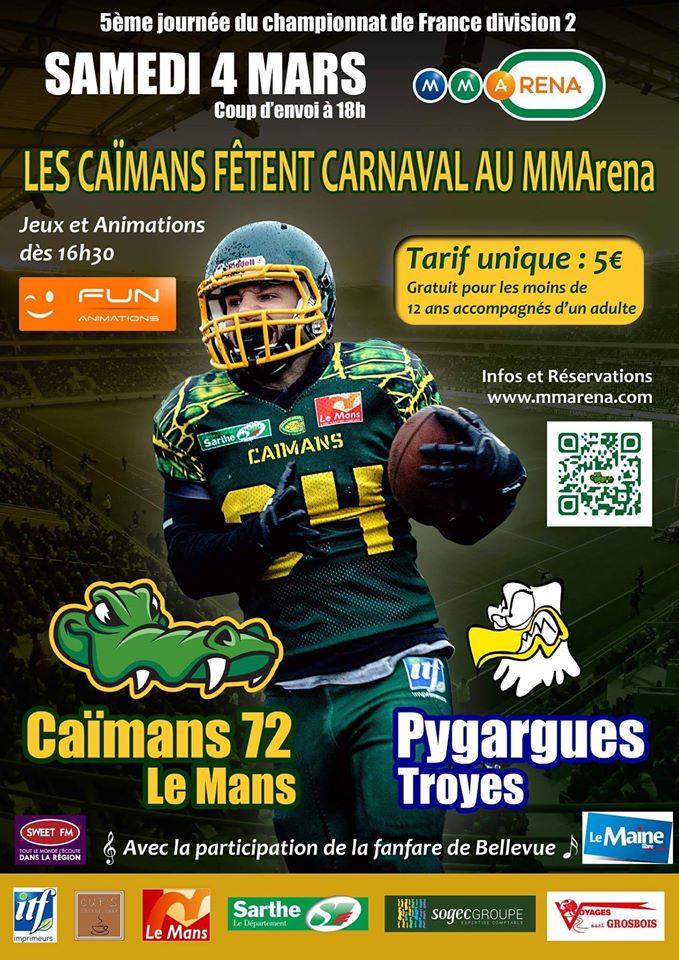#Sport Les <a href="/Caimans72/">Caïmans 72</a> fêtent carnaval au @MMArenaOfficiel samedi 4 mars ! #Sarthe