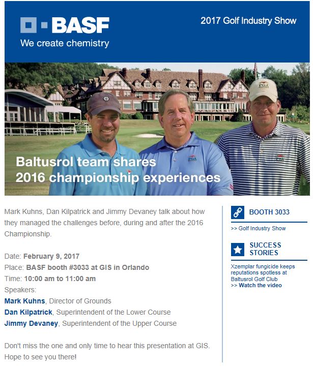 BASFTurf_us's tweet photo. You know the men, now hear their stories -- 2016 PGA Championship at Baltusrol. Thurs 10am  #Booth3033 #ChampionshipConditions #BASFGIS17 https://t.co/l0zBb7BsjB