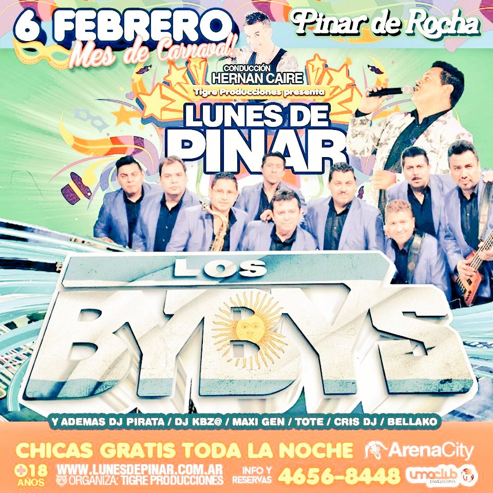 LunesdePinar's tweet photo. prox sem #LosByBys en concierto  y Sabias q ls lunes t invitamos a cenar GRATIS? A no?  Bueno sabelo y reservá 46568448 @ElTigreMarcelo https://t.co/d4O2vBpV83