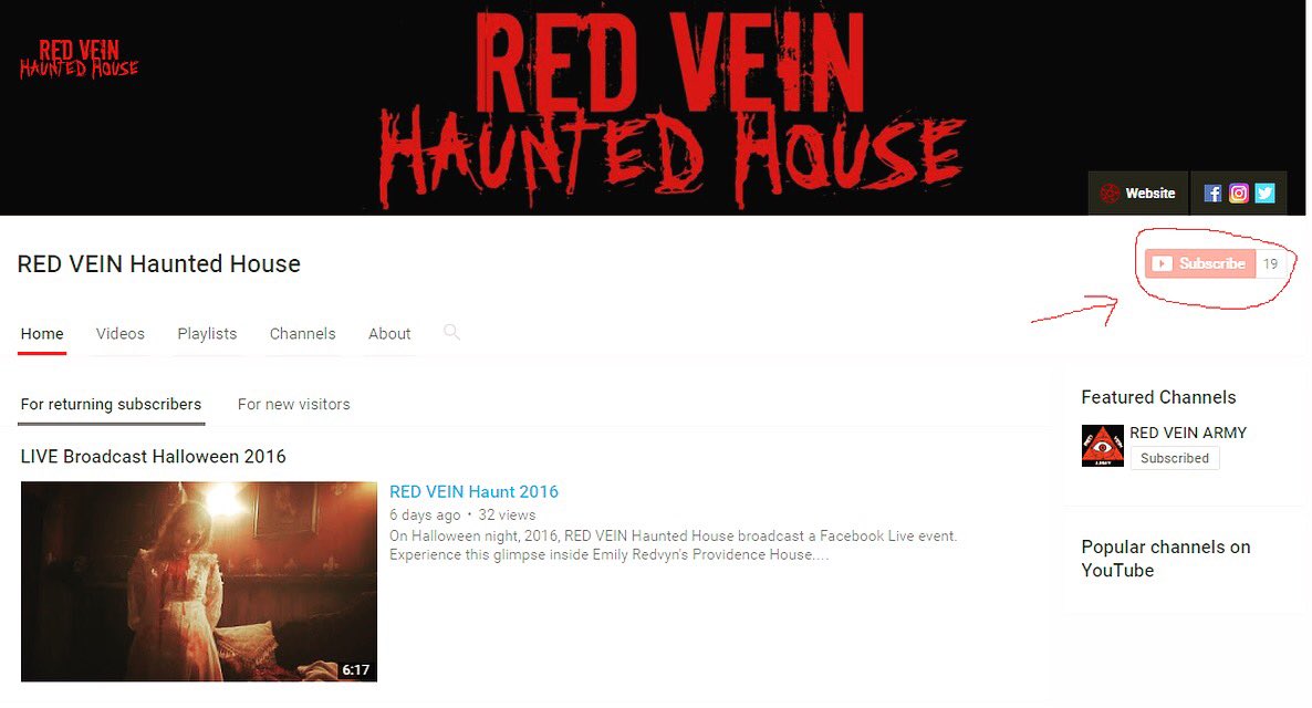 We have a YouTube page! Make sure you SUBSCRIBE to our channel. Just search for "red vein haunt". More videos to come... 👁💀🎬📹
#youtube #rva