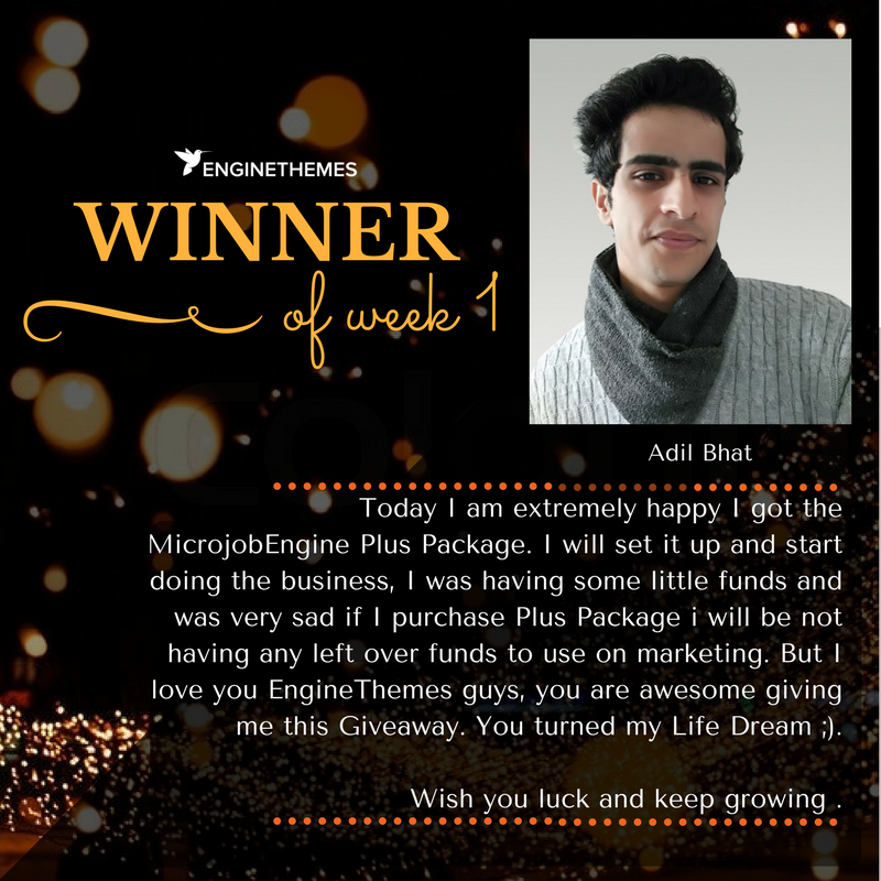 🎊Congratulations to Adil Bhat - our Giveaway winner of week 1🎊
-> Try your luck today: goo.gl/KD00uk
#giveaway #microjobengine
