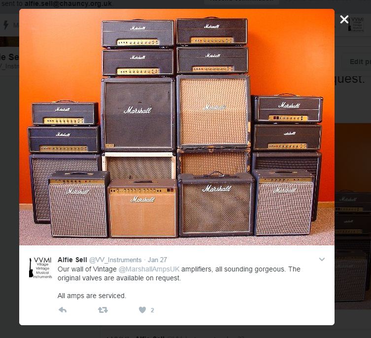 VV_Instruments's tweet photo. Shout out to @MarshallAmpsUK for liking our recent tweet about our wall of Marshall! https://t.co/NHg58MRd4d