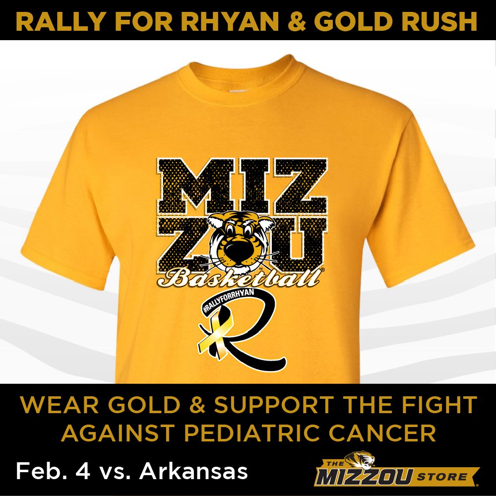 TheMizzouStore's tweet image. Support those fighting pediatric cancer by wearing your #RallyForRhyan t-shirt at the Men's Basketball Game tomorrow💛ow.ly/1mcm308xRlG