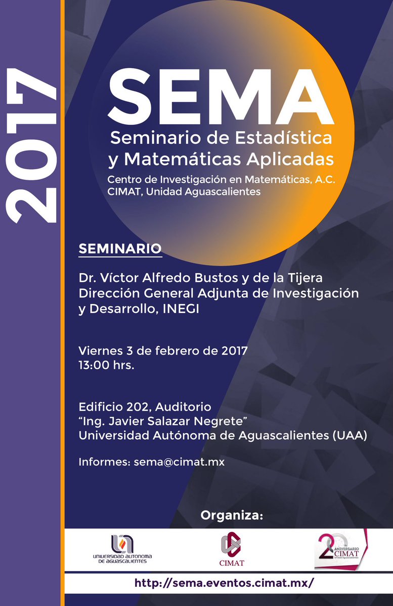 s3rgionava's tweet photo. (SEMA) @CimatAgs @cimatoficial 

Estimación alternativa a través del ajuste de modelos a datos de muestras con diseño complejo

Hora 13:00 https://t.co/60jjiprjIB