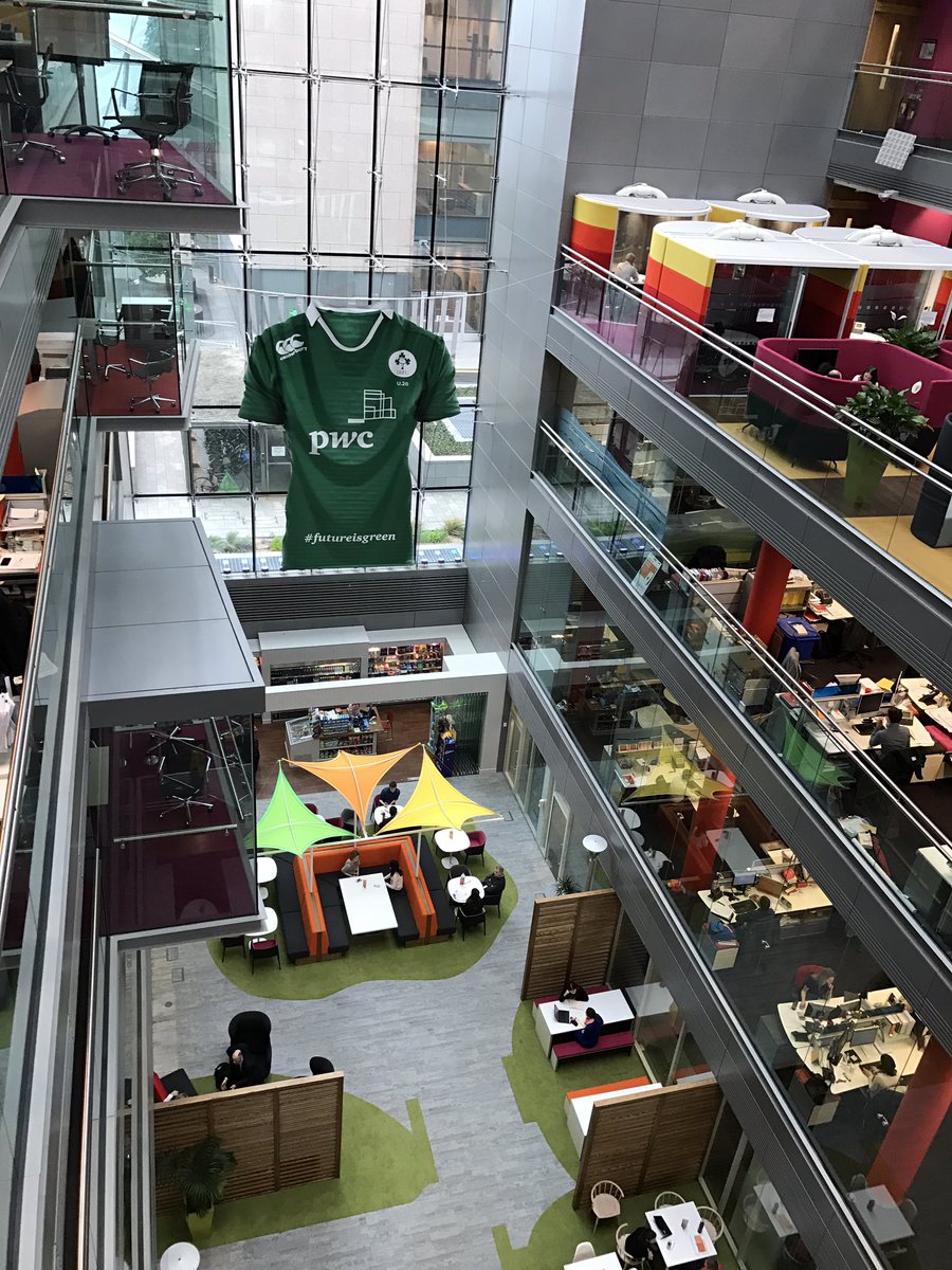 Our Spencer Dock office going green ahead of the <a href="/IrishRugby/">Irish Rugby</a> U20s <a href="/SixNations6/">six Nations</a> match against <a href="/Scotlandteam/">Scottish Rugby</a> this evening #futureisgreen