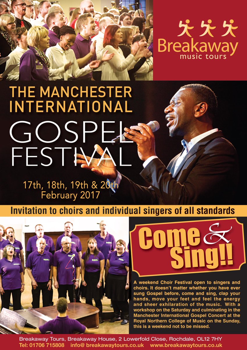 BreakawayTours1's tweet photo. It's not too late to book!  Come &amp; Join us at the Manchester Int'l Gospel Fest 2017 - Call 01706 715808  @wayneellington7 @Vinejuice https://t.co/hHcrLQnVVB
