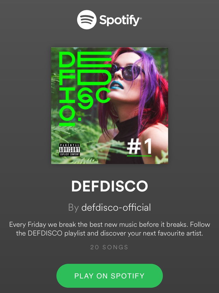 LukeFilsell's tweet photo. @DEFDISCO introduces official @Spotify playlist featuring the best breaking music. Give it a follow for a new music fix! #NewMusicFriday https://t.co/OsVFoy9sd2