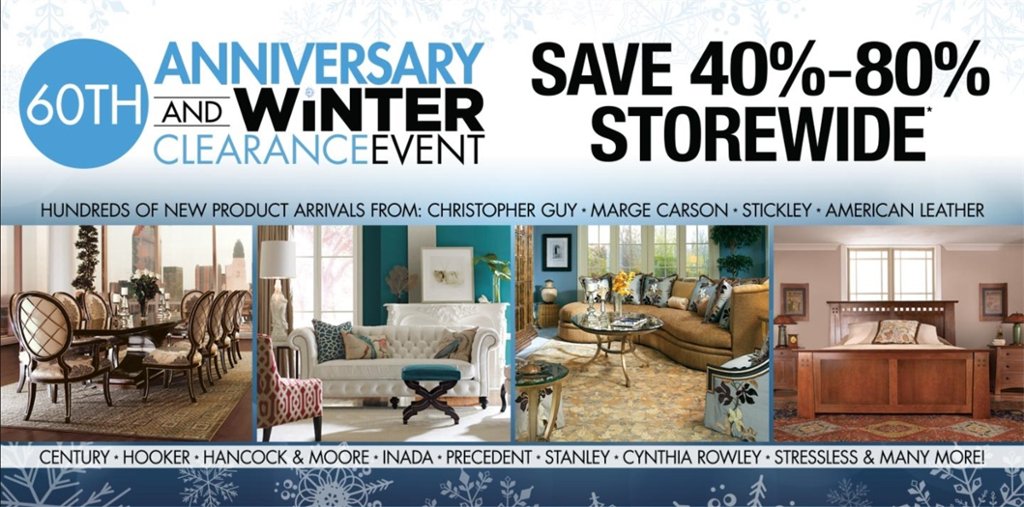 DesignByEastern's tweet photo. Hosting a party for the big game this weekend? Save 40-80% off store-wide during our 60th anniversary &amp; winter clearance event! https://t.co/CB1fchcDLg