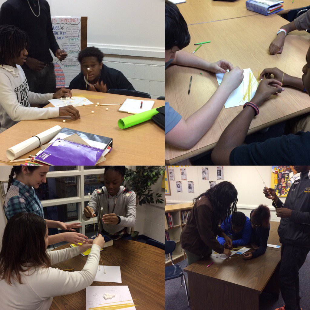 TCCHS Engineers at work on marshmallow spaghetti towers. <a href="/TCBOELearn/">TCBOE Learn!</a>