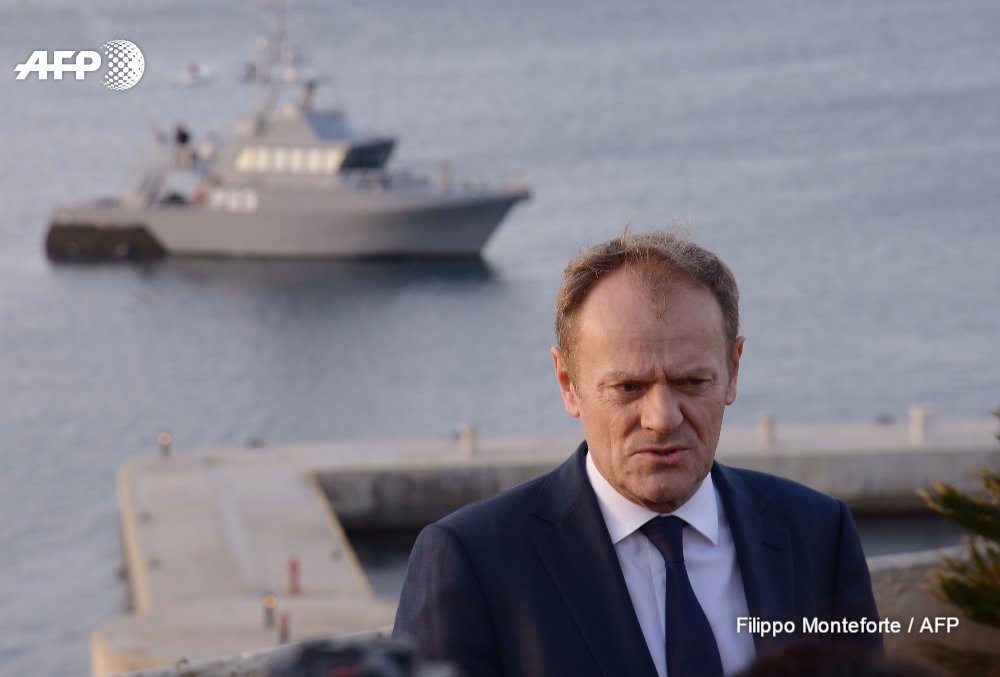 AFP's tweet photo. EU leaders agree on Libya migrant deal, slam Trump at special summit in Malta https://t.co/L1QP2XbezQ https://t.co/ZndmAGymSQ
