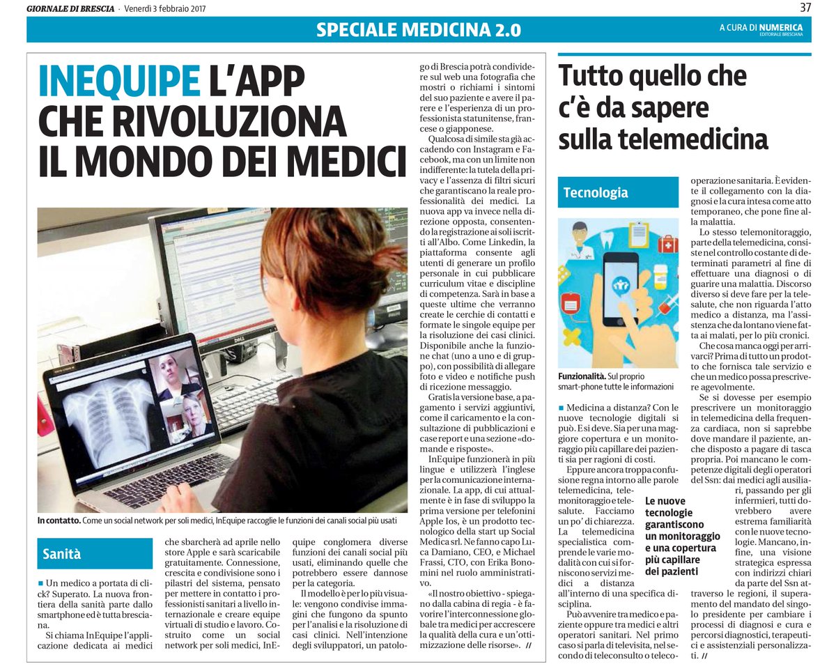 InEquipe's tweet photo. Parlano di noi su @GdB_it! #inequipe #ehealth #mhealth #iOS #Smartphone https://t.co/uwr7F0vg57