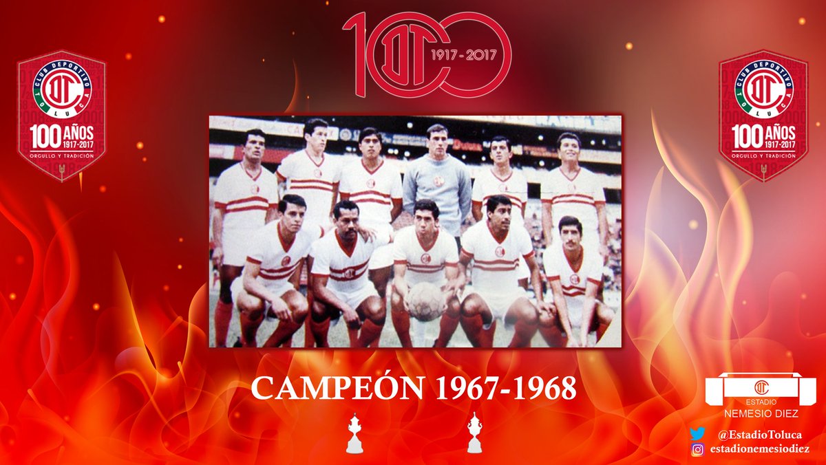 Momento 91 de 100:
<a href="/TolucaFC/">Toluca FC</a> es bicampeón de México en la temporada 1967-1968, tras obtener más puntos que los <a href="/PumasMX/">PUMAS</a>. 🏆