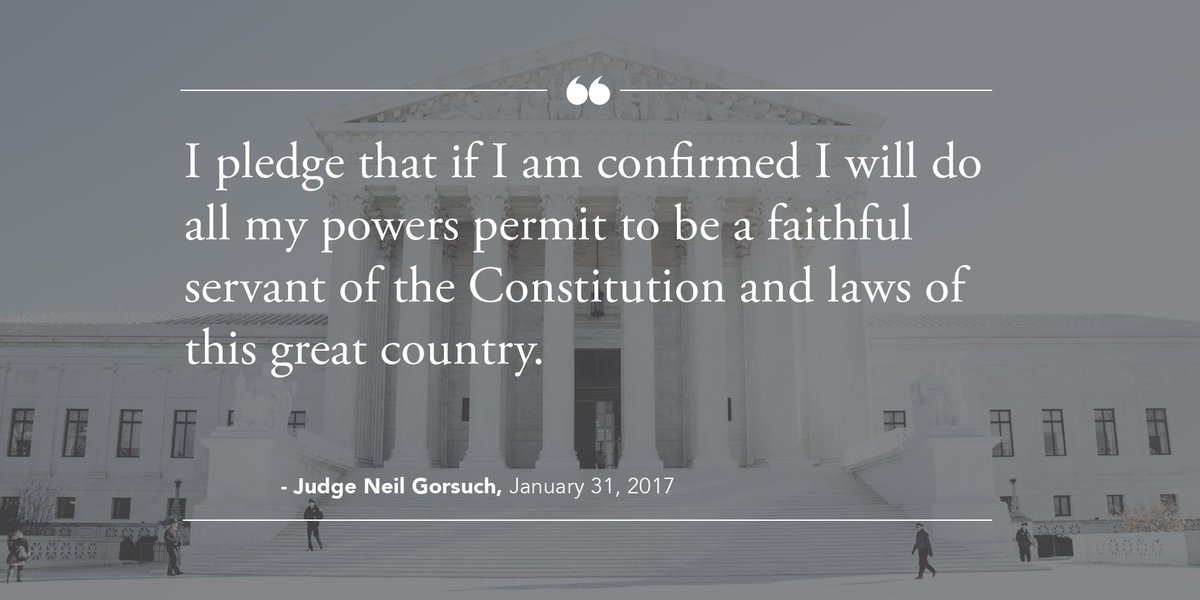 SenateGOP's tweet photo. "I pledge that if I am confirmed I will do all my powers permit to be a faithful servant of the Constitution ..." – Judge Neil Gorsuch https://t.co/gsP9DGpwd0