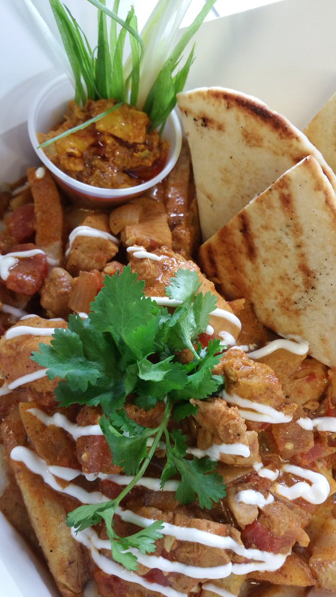 CookshopKitchen's tweet image. This week's Feature Poutine: "Return of the Butter Clucker"(Indian Butter Chicken over our Classic Poutine, served w/. Naan &amp;amp; Mango Pickle)