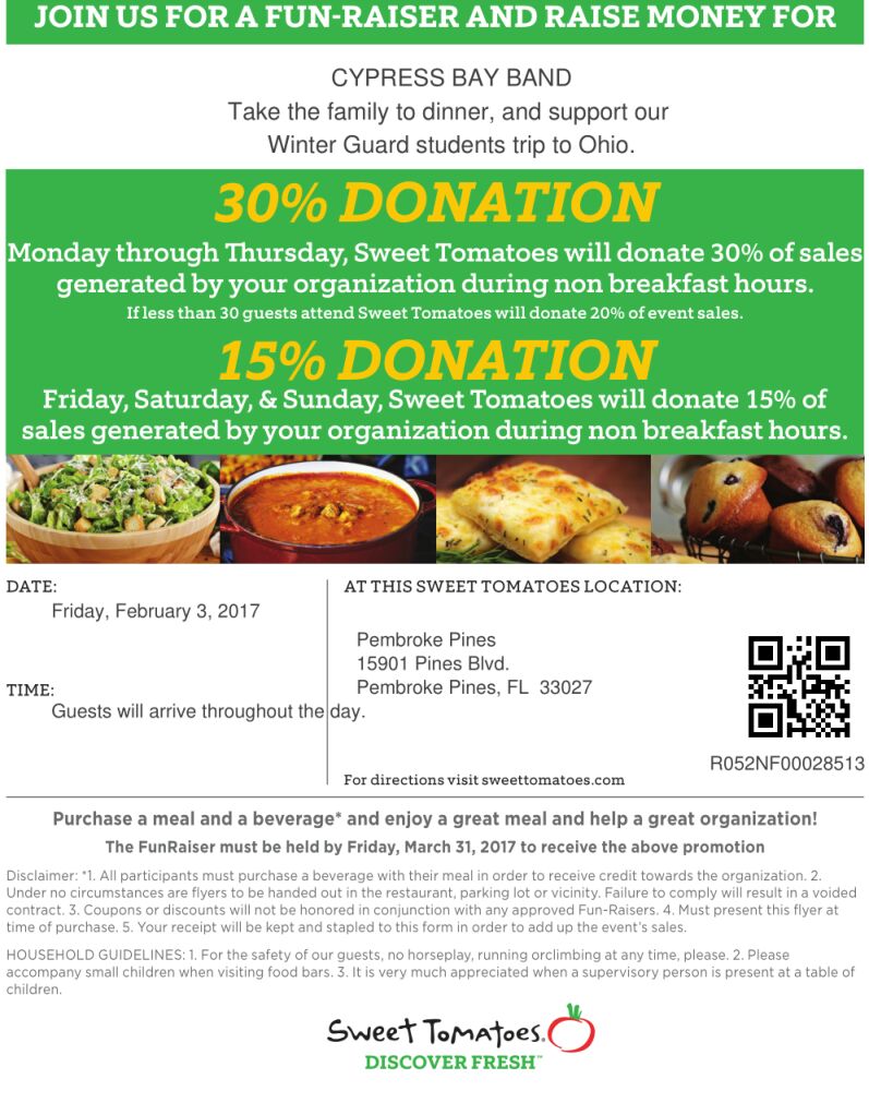 <a href="/sweettomatoes/">Sweet Tomatoes</a> supports <a href="/cypbayband/">Cypress Bay Band</a> Please, share! <a href="/CityofWeston/">City of Weston</a> @cypressbayguard <a href="/JadvaniJ/">Johnathon Jadvani</a> <a href="/ManateeBayElem/">Manatee Bay Elem</a> <a href="/EaglePointPTA/">Eagle Point PTA</a> <a href="/CbhsChorus/">CBHS Chorus</a>
