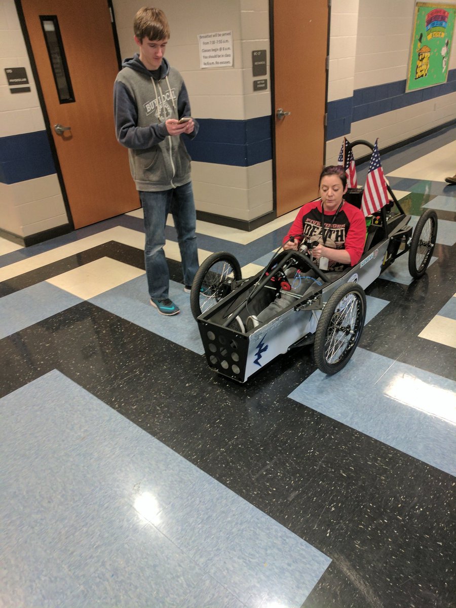 NCFalconFever's tweet photo. Will F. designed a motor control system from his phone. @shannahays1 was happy to test it! #GreenpowerUSA @HSVk12 https://t.co/Y4nJI3ROjL