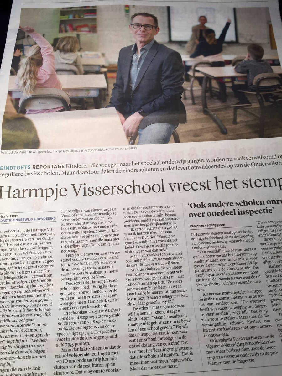 PCPOWestland's tweet photo. De minister spreekt duidelijke taal. Nu de inspectie nog. Passend onderwijs mag geen molensteen zijn bij oordeel inspecteur @trouw @PO_Raad https://t.co/w1PwE0hBZI