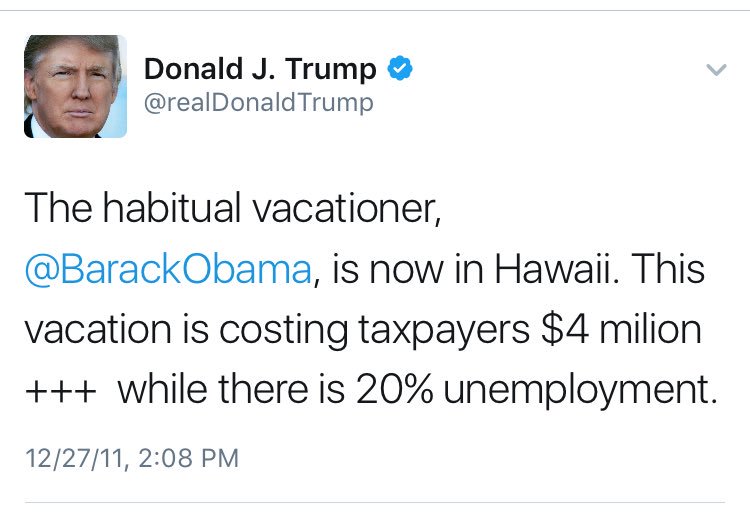 Image result for trump tweets on obama vacation