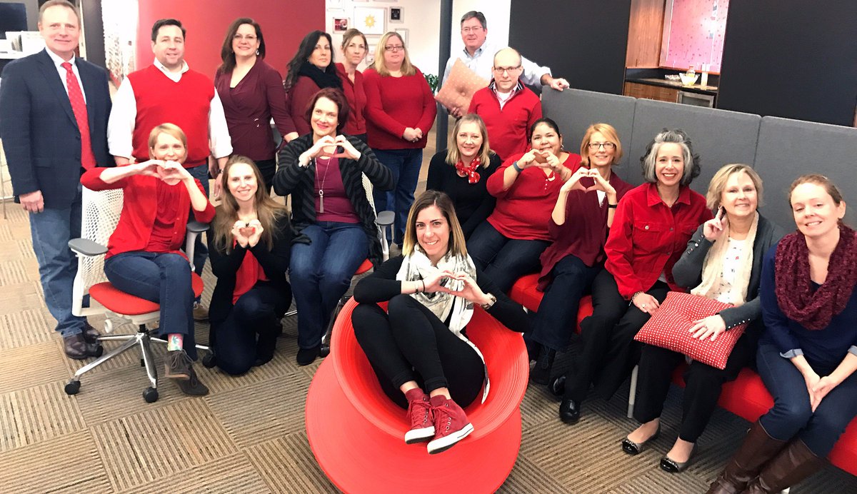 MyOFI's tweet photo. Team OFI shows spirit &amp; support for heart health @American_Heart #GoRedWearRed #Maharam #spunchair #Magis #saylchairs #HermanMiller https://t.co/SqaJR66crA