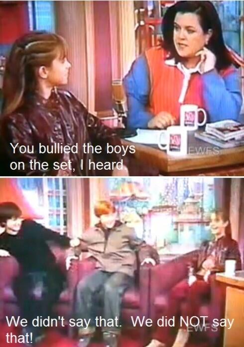 PotterWorldUK's tweet photo. Interviewer: "You bullied the boys on set, I heard."

Daniel Radcliffe: "We didn't say that. We did NOT say that!" https://t.co/AI59BcHv9e