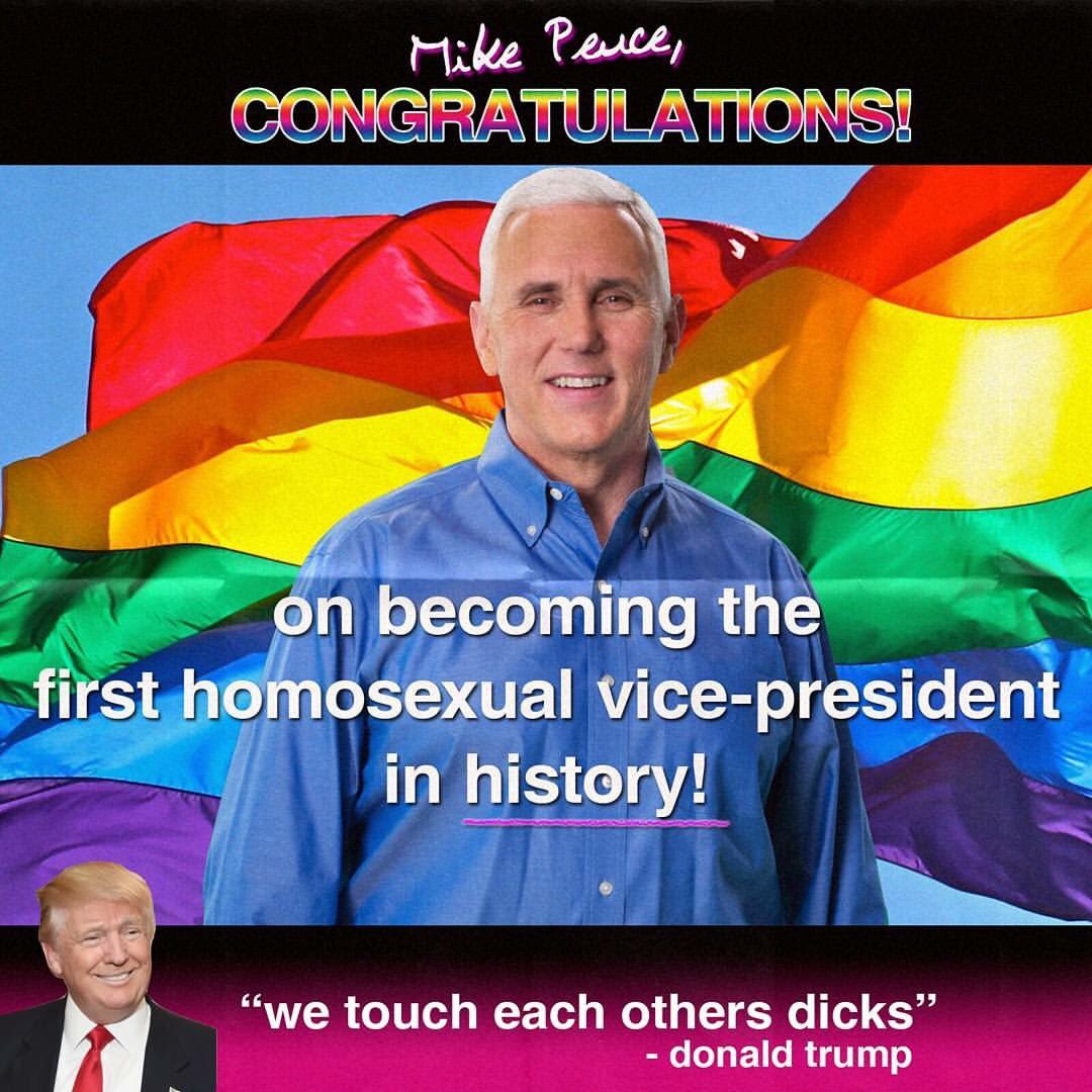 DoomSlayer42O's tweet photo. Congratulations @mike_pence! #GayVP #First100Days #MAGA #PenceBlackHistory #MikePence #Congrats #GayPride https://t.co/1DK3VOroUd