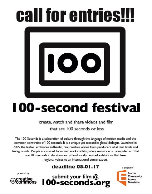 LMCMediaCenter's tweet photo. Filmmakers, Animators &amp; Computer Artists: Do you know about the 100-Second Festival? Deadline is 5/1/17 @EastonCat  https://t.co/piruPj0Rgq https://t.co/gNUvXcp1nN