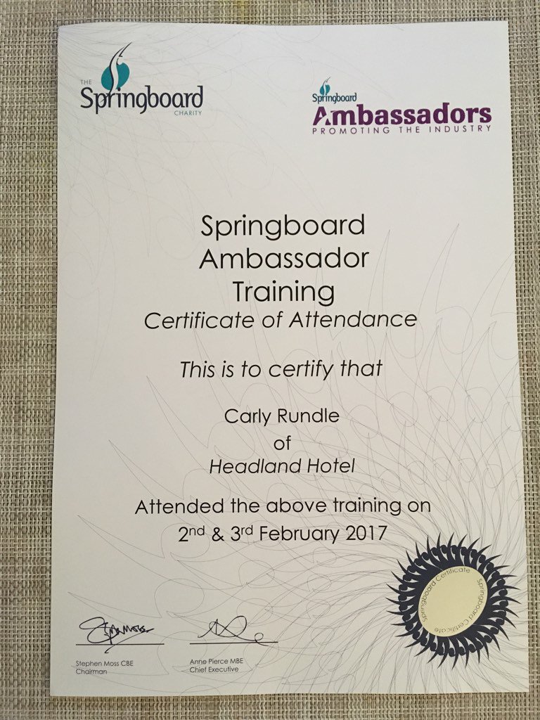 clrundle's tweet image. Thank you @SB_Ambassadors for the last two days of training. Officially a #SpringboardAmbassador @HeadlandHotel 👏🏼