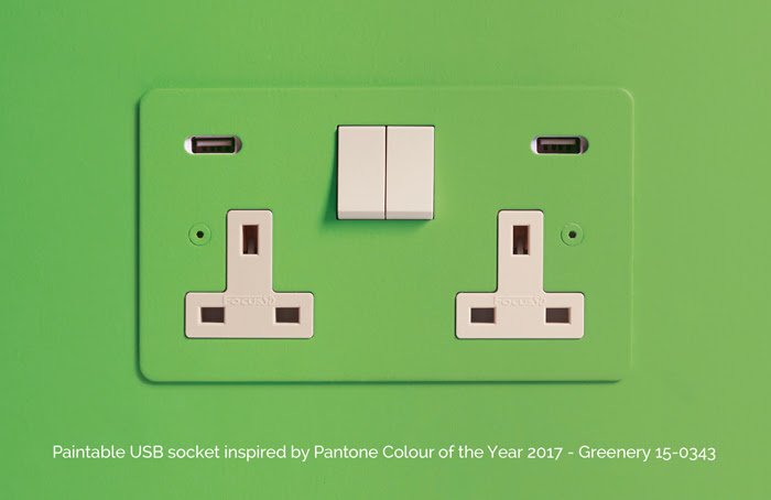 FocusSB's tweet image. Fresh design inspiration for Spring - our Paintable double #USBsocket in @pantone #Greenery #interiordesign #socketsandswitches