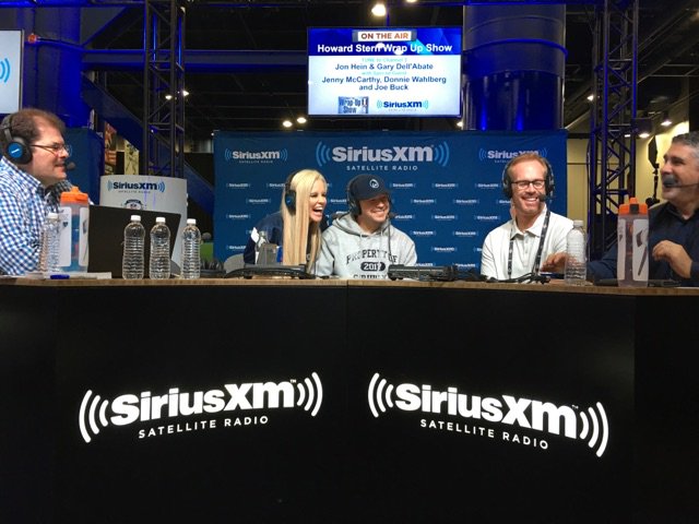 sternshow's tweet photo. The #WrapUpShow is LIVE from #SuperBowl Radio Row with @JennyMcCarthy, @DonnieWahlberg, and more! #Howard100 https://t.co/AyNlWbdq65