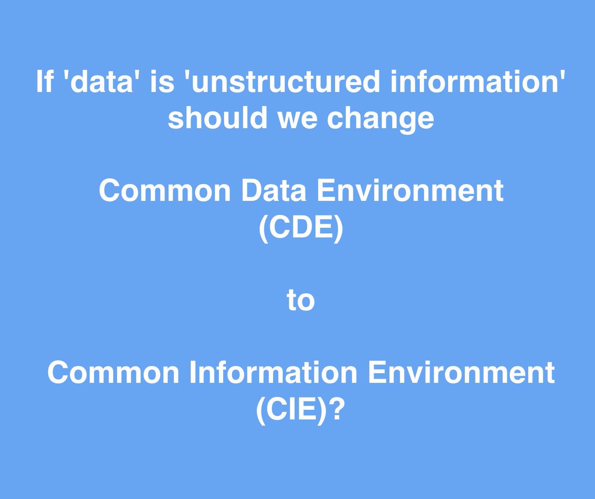 CaseyRutland's tweet photo. #FridayThought
If 'data' is 'unstructured information' should we change
Common Data Environment (CDE)
to
Common Info. Environment (CIE)? https://t.co/vigVIkoxAk