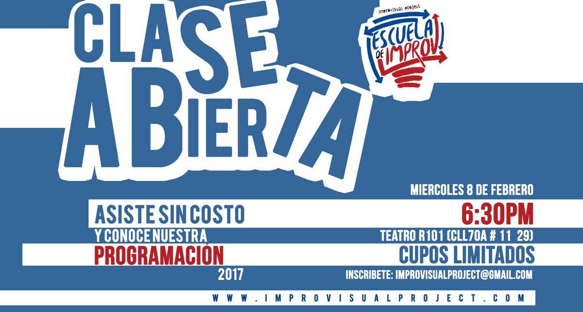 Improvisual's tweet photo. CLASE ABIERTA, sin costo, para conocer nuestra programación de talleres de 2017. Vívela el 8 de Febrero. Cupos limitados! https://t.co/Ne2368tVJt