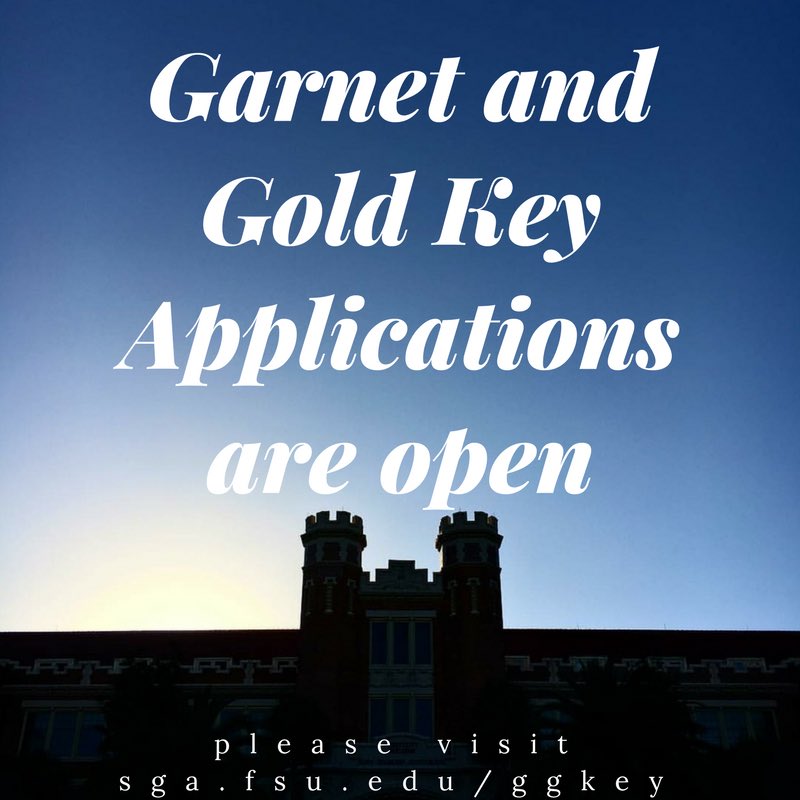 Apply to join Florida State's oldest leadership honorary! Applications can be found at sga.fsu.edu/ggkey and are due next Friday @ 4pm