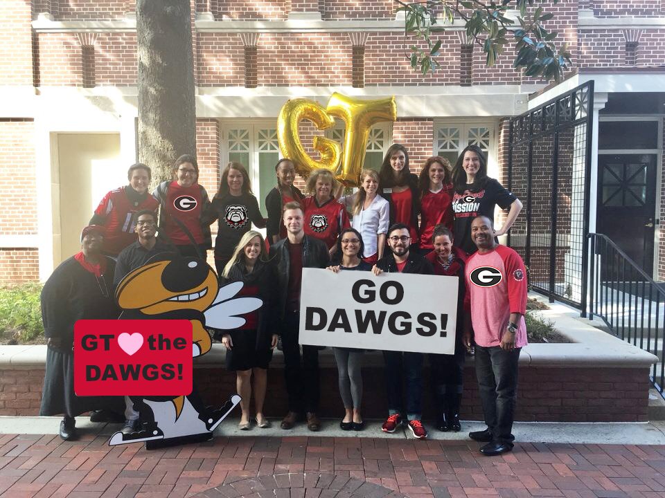 UGAadmissions's tweet photo. .@gtadmission UGA Admissions also supports the Falcons and we think you look really good in red &amp; black... https://t.co/5i19DNW3AI