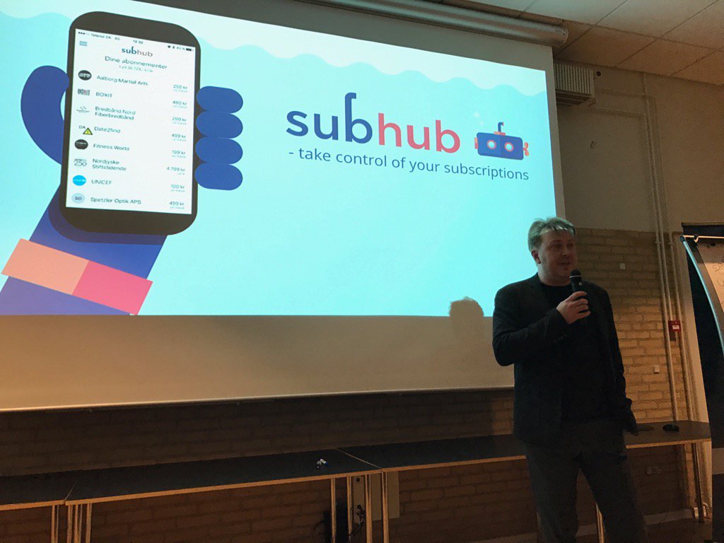 Uffekoch's tweet image. Thomas Laursen fra subhub telling about their amazing story #futurefinance