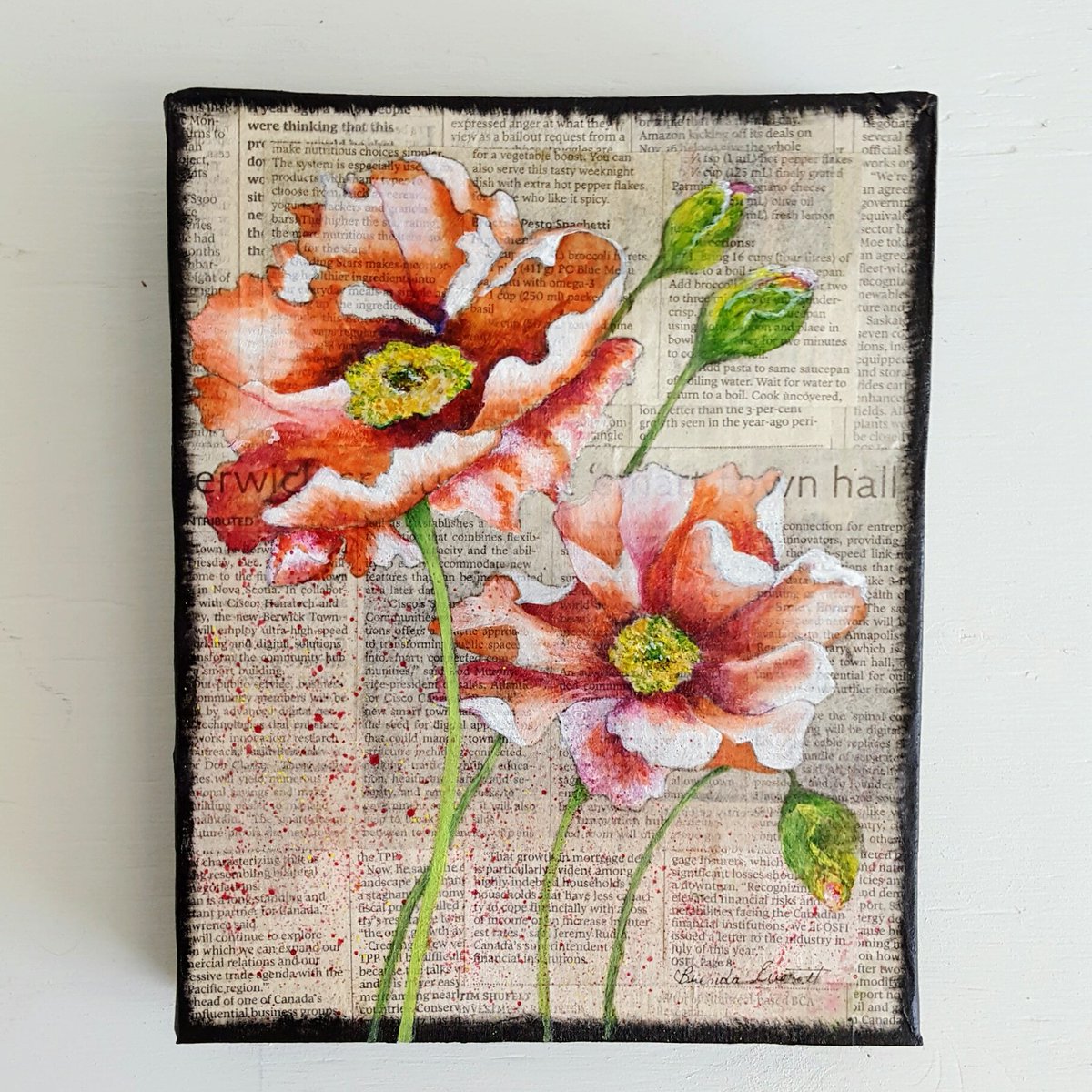 roundhillstudio's tweet image. These beautiful Poppies by Brenda Everett would make a wonderful Valentine&apos;s gift for your honey! 
#uniquemedium #newspaperart