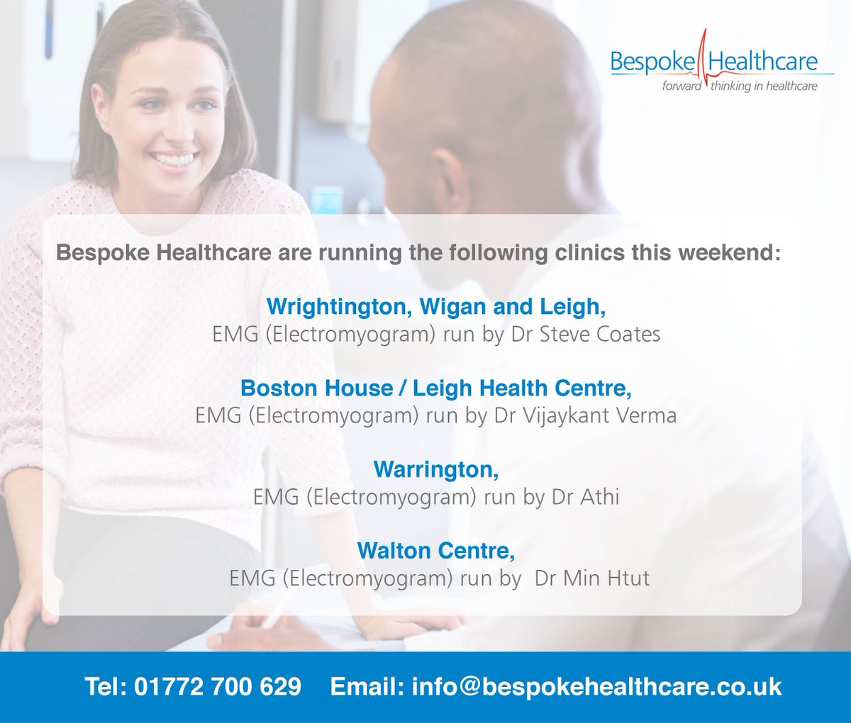 We have a number of #clinics running across several centre's this weekend. Visit bespokehealthcare.co.uk or call 01772 700629 for more info