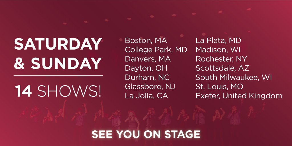 varsityvocals's tweet photo. There are 14 shows across #ICCA and #ICHSA this weekend! That's a world record, right? 🌎 See you on stage. https://t.co/eCAQUzMGuI