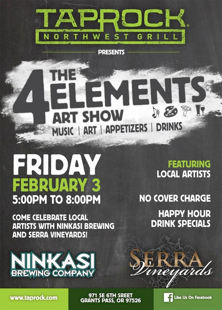 NinkasiBrewing's tweet photo. Join us for our first ever 4 Elements Art Show! Tonight at TapRock Northwest Grill in Grants Pass! #taprock #grantspass https://t.co/bpCGjCaXKg