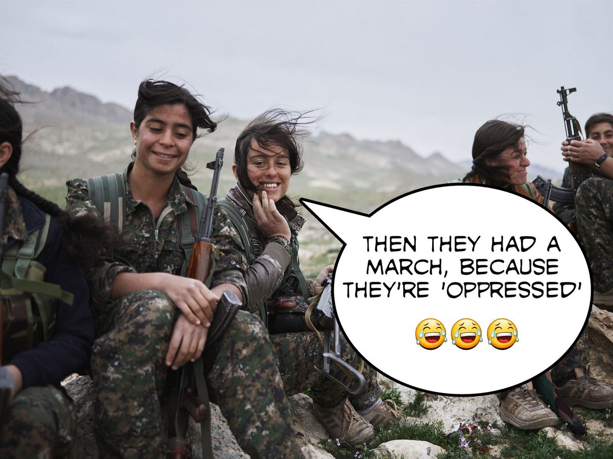 aziaone1's tweet image. meanwhile these women fight militant Jihadists because Islamic Super powers won&apos;t send their armies. #IslamicLogic